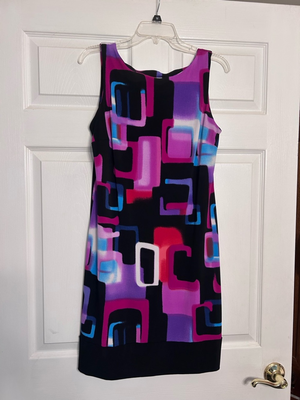 AB Studio Sleeveless Geometric Midi Dress in Black, Purple and Pink